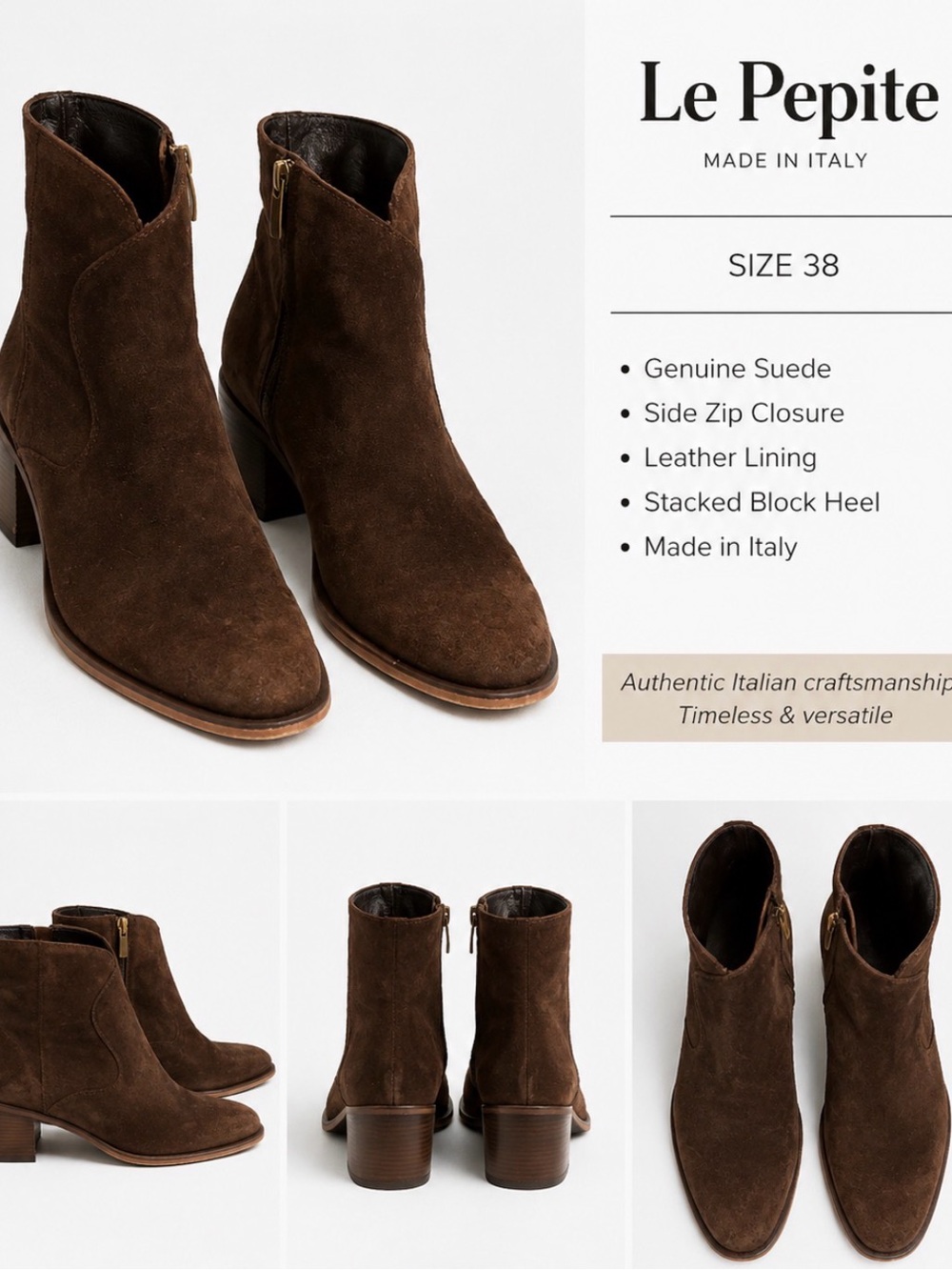 Le pepite Yoox Brown Suede Ankle Booties with Side Zip size 8